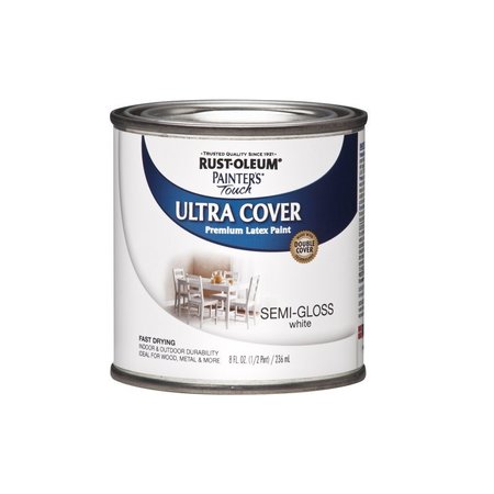 KRUD KUTTER Rust-Oleum Painters Touch Semi-Gloss White Water-Based Ultra Cover Paint Exterior & Interior 0.5 pt 1993730